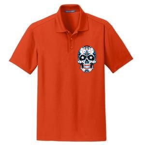 4th Of July Men Patriotic Sugar Skull USA American Flag Dry Zone Grid Polo