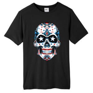 4th Of July Men Patriotic Sugar Skull USA American Flag Tall Fusion ChromaSoft Performance T-Shirt