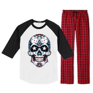 4th Of July Men Patriotic Sugar Skull USA American Flag Raglan Sleeve Pajama Set