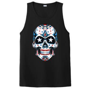 4th Of July Men Patriotic Sugar Skull USA American Flag PosiCharge Competitor Tank