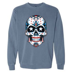 4th Of July Men Patriotic Sugar Skull USA American Flag Garment-Dyed Sweatshirt