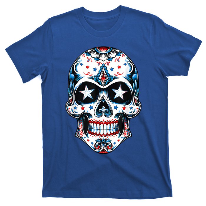 4th Of July Men Patriotic Sugar Skull USA American Flag T-Shirt