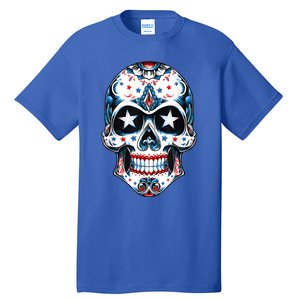 4th Of July Men Patriotic Sugar Skull USA American Flag Tall T-Shirt