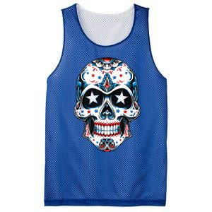 4th Of July Men Patriotic Sugar Skull USA American Flag Mesh Reversible Basketball Jersey Tank