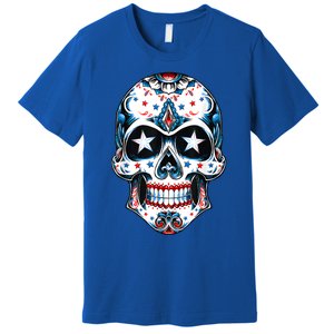 4th Of July Men Patriotic Sugar Skull USA American Flag Premium T-Shirt