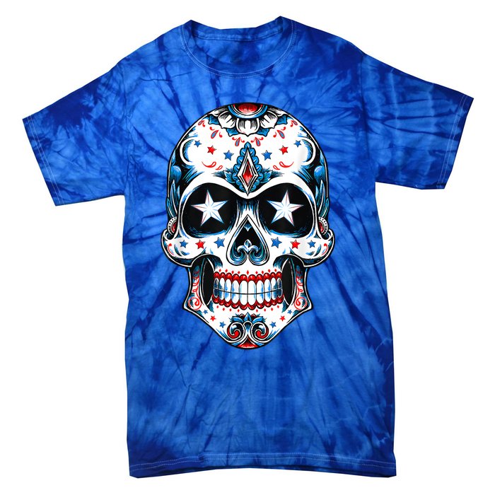 4th Of July Men Patriotic Sugar Skull USA American Flag Tie-Dye T-Shirt