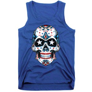 4th Of July Men Patriotic Sugar Skull USA American Flag Tank Top