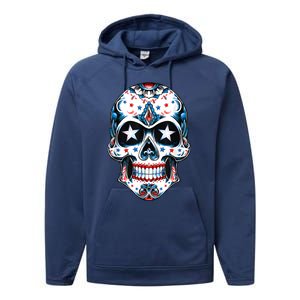 4th Of July Men Patriotic Sugar Skull USA American Flag Performance Fleece Hoodie