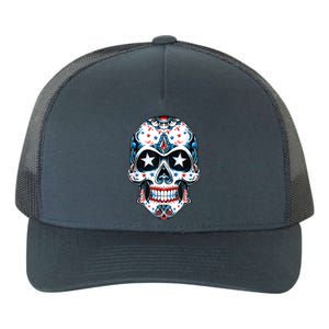 4th Of July Men Patriotic Sugar Skull USA American Flag Yupoong Adult 5-Panel Trucker Hat