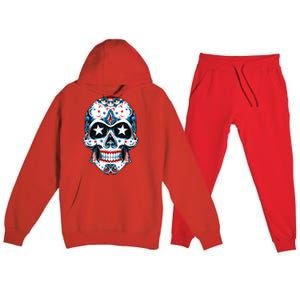 4th Of July Men Patriotic Sugar Skull USA American Flag Premium Hooded Sweatsuit Set