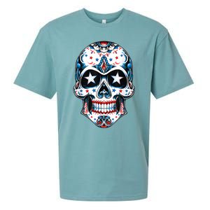 4th Of July Men Patriotic Sugar Skull USA American Flag Sueded Cloud Jersey T-Shirt