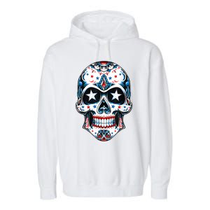 4th Of July Men Patriotic Sugar Skull USA American Flag Garment-Dyed Fleece Hoodie