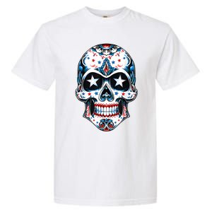 4th Of July Men Patriotic Sugar Skull USA American Flag Garment-Dyed Heavyweight T-Shirt