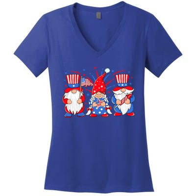 4th Of July Gnomes Patriotic American Flag Cute Three Gnomes Gift Women's V-Neck T-Shirt