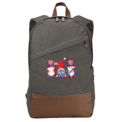 4th Of July Gnomes Patriotic American Flag Cute Three Gnomes Gift Cotton Canvas Backpack