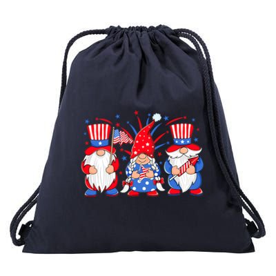 4th Of July Gnomes Patriotic American Flag Cute Three Gnomes Gift Drawstring Bag