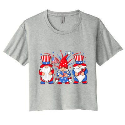 4th Of July Gnomes Patriotic American Flag Cute Three Gnomes Gift Women's Crop Top Tee