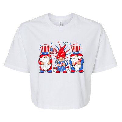 4th Of July Gnomes Patriotic American Flag Cute Three Gnomes Gift Bella+Canvas Jersey Crop Tee