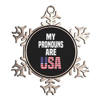 4th Of July Funny My Pronouns Are USA Metallic Star Ornament