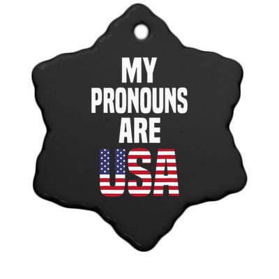 4th Of July Funny My Pronouns Are USA Ceramic Star Ornament