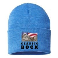 4th Of July Classic Rock Mount Rushmore Funny Gift Sustainable Knit Beanie