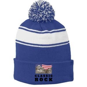 4th Of July Classic Rock Mount Rushmore Funny Gift Stripe Pom Pom Beanie