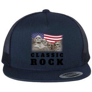 4th Of July Classic Rock Mount Rushmore Funny Gift Flat Bill Trucker Hat