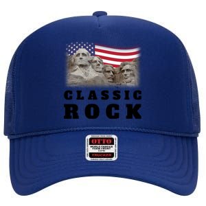 4th Of July Classic Rock Mount Rushmore Funny Gift High Crown Mesh Back Trucker Hat