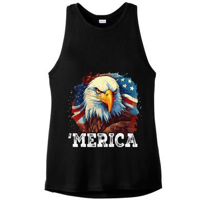 4th Of July Merica Bald Eagle USA Patriotic American Flag Ladies PosiCharge Tri-Blend Wicking Tank