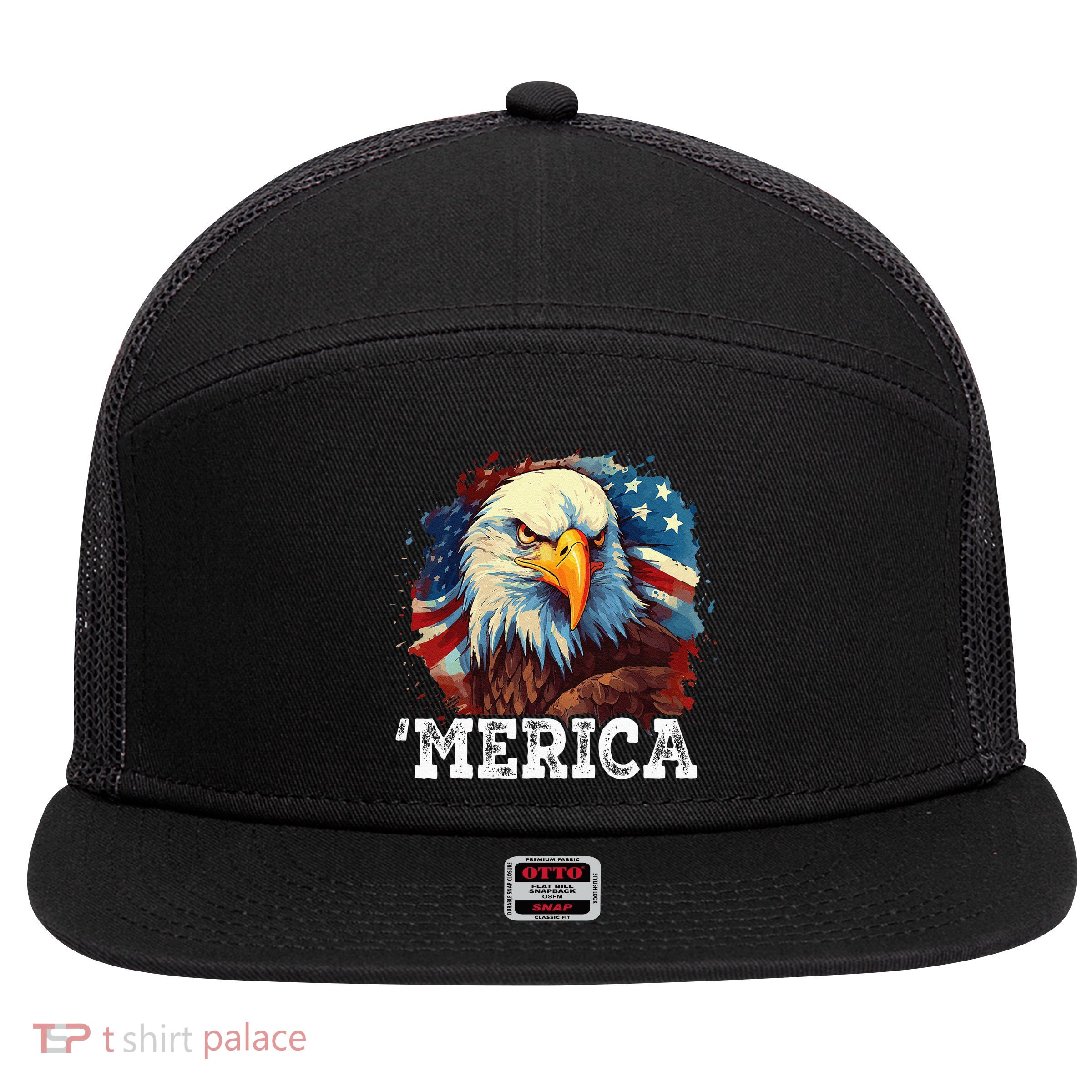 4th Of July Merica Bald Eagle USA Patriotic American Flag 7 Panel Mesh Trucker Snapback Hat