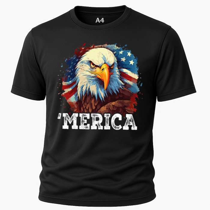 4th Of July Merica Bald Eagle USA Patriotic American Flag Cooling Performance Crew T-Shirt
