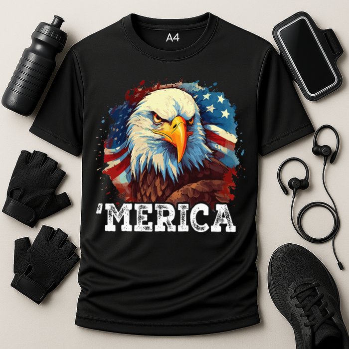 4th Of July Merica Bald Eagle USA Patriotic American Flag Cooling Performance Crew T-Shirt