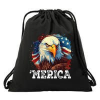 4th Of July Merica Bald Eagle USA Patriotic American Flag Drawstring Bag