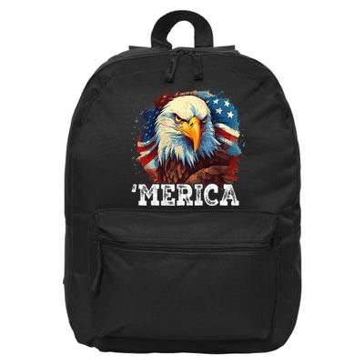 4th Of July Merica Bald Eagle USA Patriotic American Flag 16 in Basic Backpack