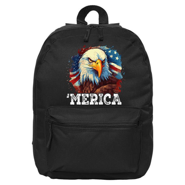 4th Of July Merica Bald Eagle USA Patriotic American Flag 16 in Basic Backpack