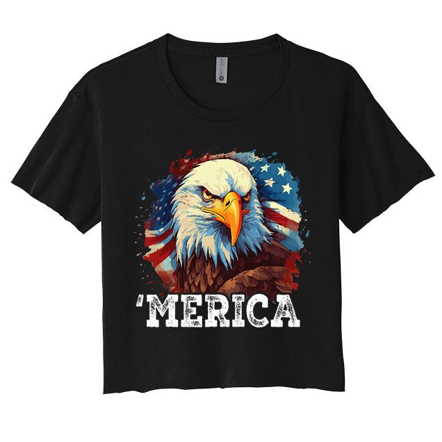 4th Of July Merica Bald Eagle USA Patriotic American Flag Crop Top