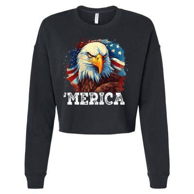 4th Of July Merica Bald Eagle USA Patriotic American Flag Cropped Pullover Crew