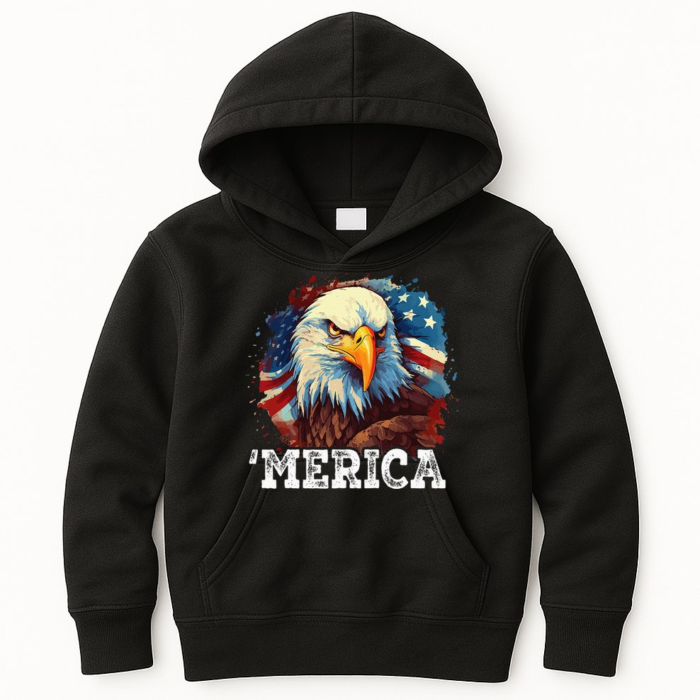 4th Of July Merica Bald Eagle USA Patriotic American Flag Kids Hoodie
