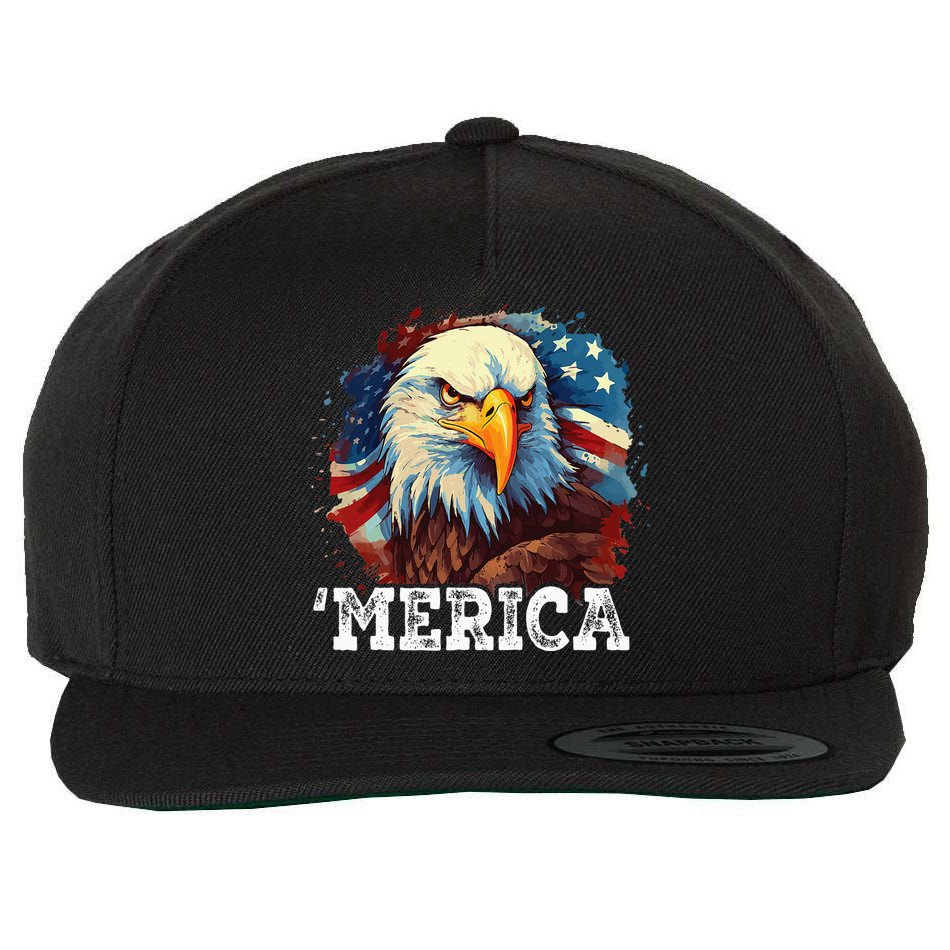 4th Of July Merica Bald Eagle USA Patriotic American Flag Wool Snapback Cap