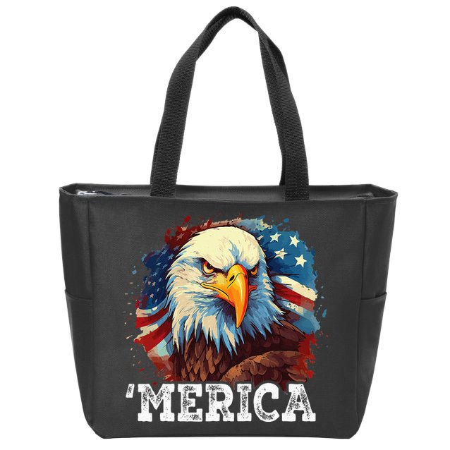4th Of July Merica Bald Eagle USA Patriotic American Flag Zip Tote Bag