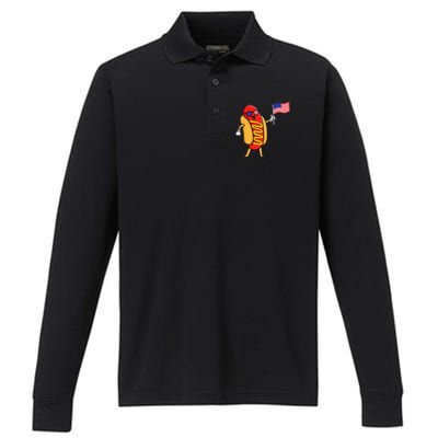 4th Of July Hot Dog Hotdog 4th Of July Shirts Men Women Performance Long Sleeve Polo