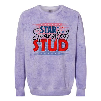 4th Of July Clothes And Accessories Star Spangled Stud Gift Colorblast Crewneck Sweatshirt