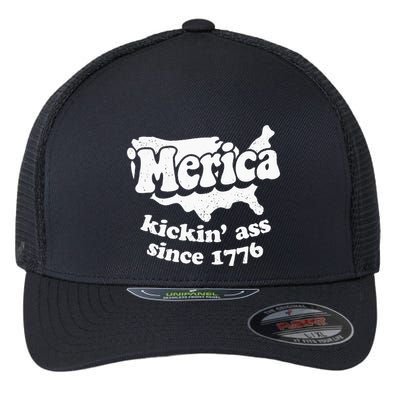 4th Of July Merica Kickin Ass Since 1776 Independence Day Gift Flexfit Unipanel Trucker Cap