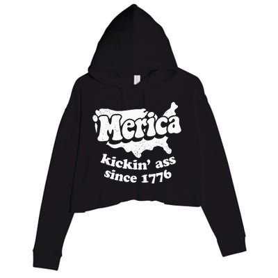 4th Of July Merica Kickin Ass Since 1776 Independence Day Gift Crop Fleece Hoodie