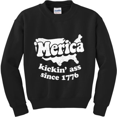 4th Of July Merica Kickin Ass Since 1776 Independence Day Gift Kids Sweatshirt