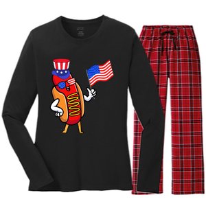 4th Of July Hot Dog Hotdog 4th Of July Women's Long Sleeve Flannel Pajama Set 