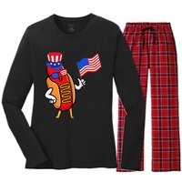 4th Of July Hot Dog Hotdog 4th Of July Women's Long Sleeve Flannel Pajama Set 