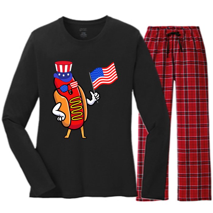 4th Of July Hot Dog Hotdog 4th Of July Women's Long Sleeve Flannel Pajama Set 