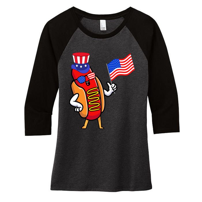 4th Of July Hot Dog Hotdog 4th Of July Women's Tri-Blend 3/4-Sleeve Raglan Shirt