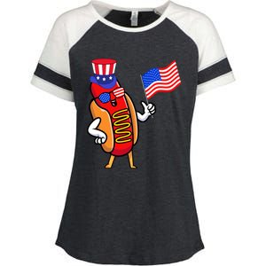 4th Of July Hot Dog Hotdog 4th Of July Enza Ladies Jersey Colorblock Tee